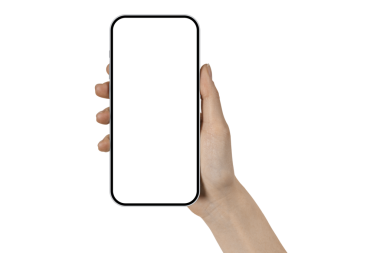 Bir kadının elindeki telefon şeffaf bir arkaplanda.