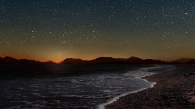 Gece gökyüzünde dağların manzaralı bir yıldız hareketi. - Evet. Yüksek kalite fotoğraf