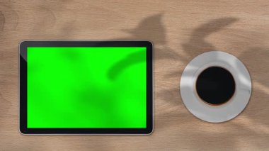 Yeşil ekranlı dizüstü bilgisayar, arka planda sallanan ağaçlar. Yüksek kalite 4k görüntü