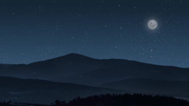 Yıldızlı ve aylı gece gökyüzü manzarası. Yüksek kalite 4k görüntü