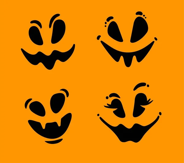 Страшные Жуткие Лица Хэллоуин Смешной Мультфильм Призраки Эмоции Набор Коллекция — стоковый вектор