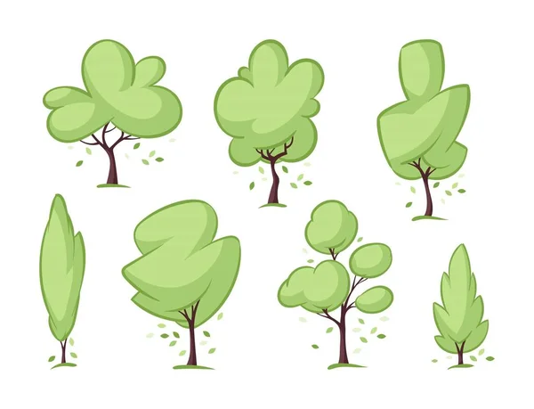 Árboles Verdes Verano Colección Bosque Arbustos Detalles Naturaleza Plantas Abstractas — Vector de stock