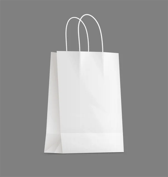 Λευκή Χάρτινη Τσάντα Mockup Απομονωμένη Ρεαλιστική Σχέδιο Γκρι Φόντο Λαβές — Διανυσματικό Αρχείο