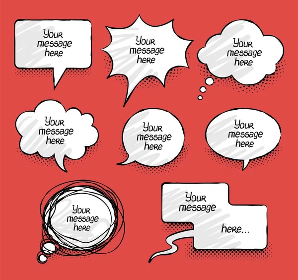 Képregény Üzenet Felhők Gyűjtemény Kézzel Rajzolt Beszédbuborékok Beszélgetős Üzenetek Komikus — Stock Vector