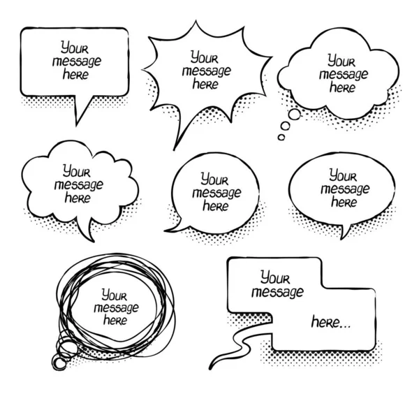 Stripbericht Wolken Collectie Handgetekende Spraakbellen Chat Emoties Berichten Comic Ballon — Stockvector