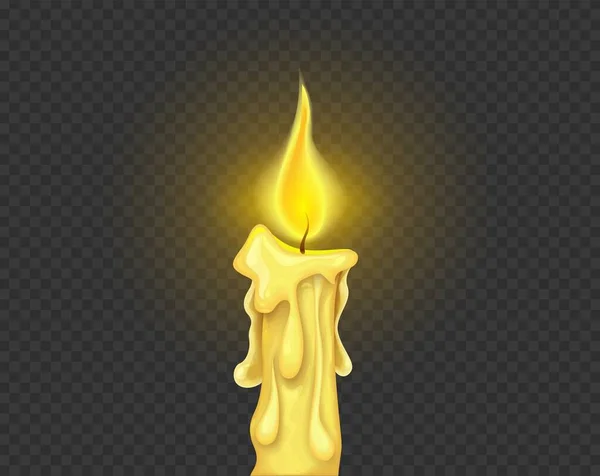 Burning Candle Fire Isolated Dark Grid Background Vector Illustration — Stock Vector