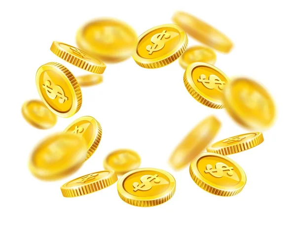 Goldmünzen Bargeld Fallenden Dollar Casino Glücksfall Konzept Isoliert Auf Weißem — Stockvektor