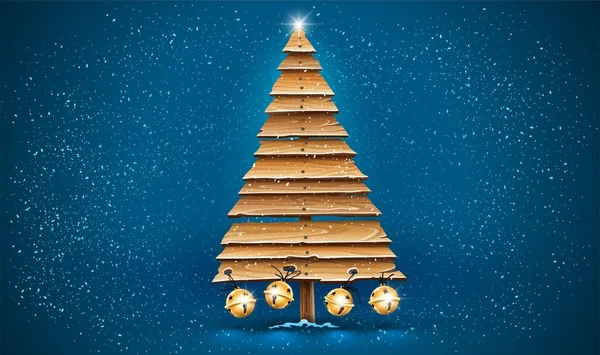 Altın Çan Ile Süslenmiş Eski Ahşap Tahtalardan Yapılmış Noel Tatili — Stok Vektör