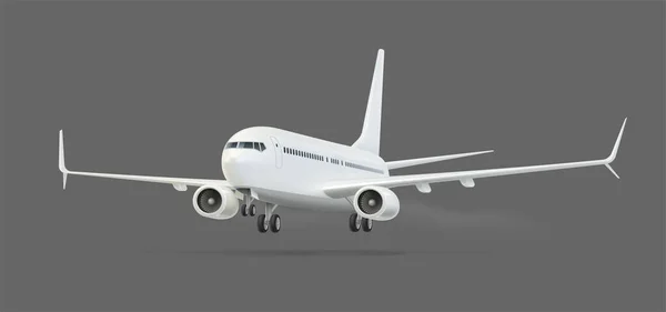 用于洲际航班和旅行的客运专机 着陆飞机 机翼与灰色背景隔离 现实的 用的是梯度网 矢量说明 — 图库矢量图片