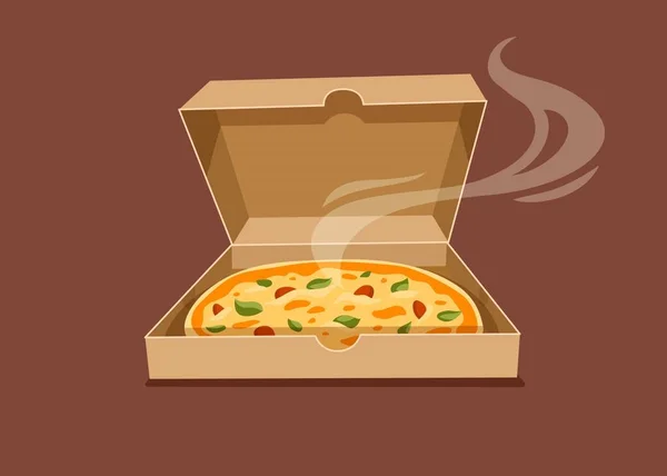 Italská Pizza Otevřené Kartonové Krabici Otevřená Krabice Rychlým Občerstvením Kouřem — Stockový vektor
