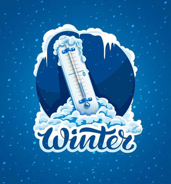 Kalligrafischer Text Und Zeichen Für Den Winterfrost Kaltes Wetter Thermometer — Stockvektor