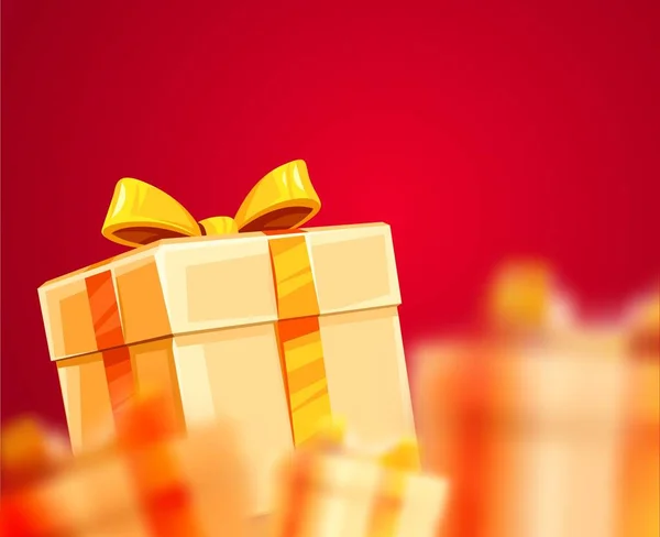 クリスマス休暇は 金色のリボンと弓で包装された壮大な箱をプレゼントします ベクターイラスト — ストックベクタ