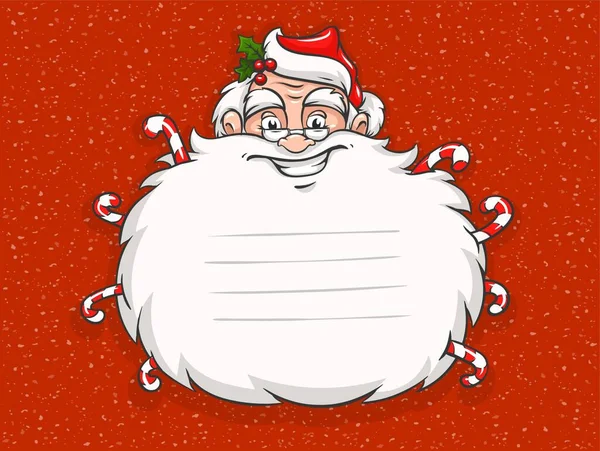 可爱的微笑圣诞老人的头与胡子和甜蜜的糖果 复制的地方为圣诞快乐贺卡文字 红色背景的白雪 更贴切的设计模板 矢量说明 — 图库矢量图片