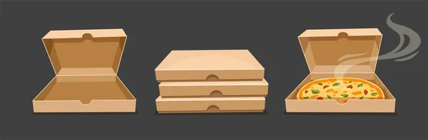 Cajas Pizza Caja Bardboard Cerrada Abierta Embalaje Abierto Para Llevar — Vector de stock
