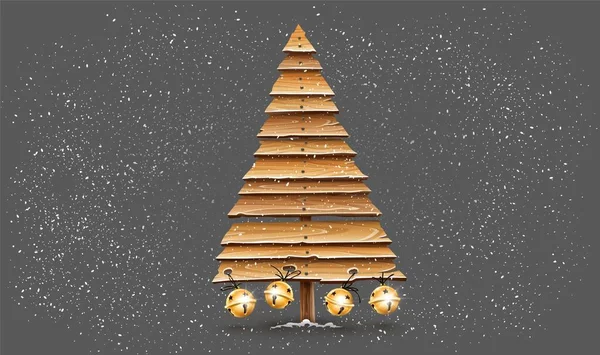 Weihnachtsbaum Für Den Urlaub Aus Alten Brettern Mit Goldenen Glocken — Stockvektor