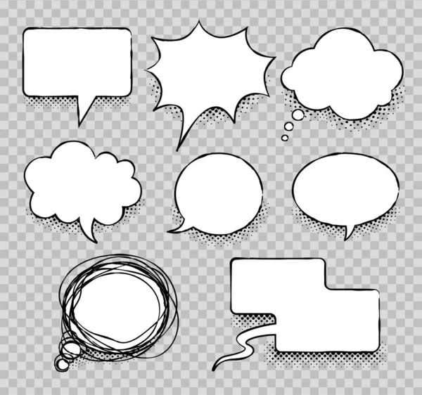 Colección Nubes Mensajes Cómics Burbujas Habla Dibujadas Mano Chat Emociones — Archivo Imágenes Vectoriales