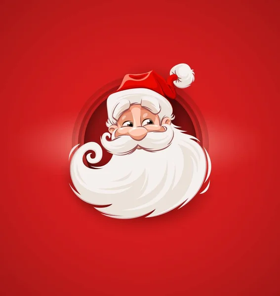 笑顔サンタクロースのキャラクターは赤い背景に伝統的なクリスマスの休日のスーツで白いひげと口ひげを頭 ベクターイラスト — ストックベクタ