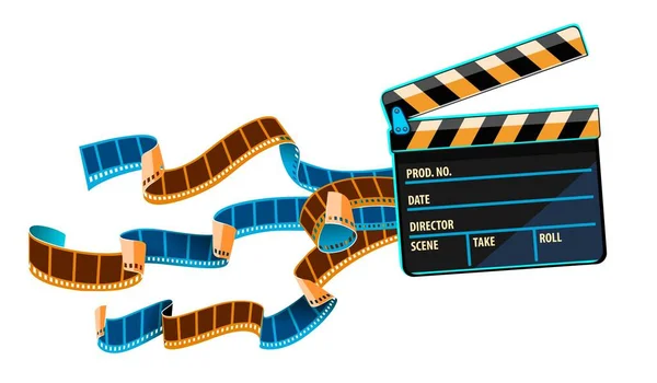 Cinema Clapper Flying Film Strip Tape Retro Style Film Animation — Image vectorielle