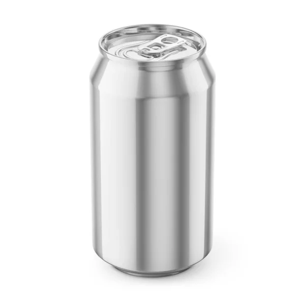 Glossy Metallic Alluminium Tin Beer Can Mockup Packaging Drinks Soda — Stock Photo, Image