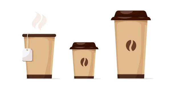 Zestaw Kubków Papierowych Gorących Napojów Kawy Espresso Duże Cappuccino Lub — Wektor stockowy