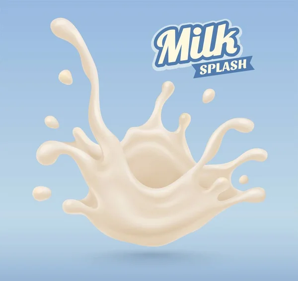 Salpicadura Yogur Lácteo Dulce Líquido Lácteo Con Gotas Voladoras Ilustración — Vector de stock