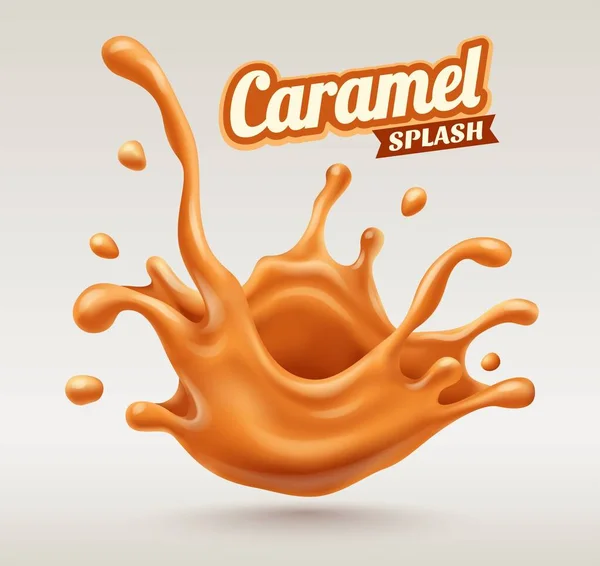 Splash Sweet Caramel Liquid Flying Drops Vector Illustration — Stock Vector