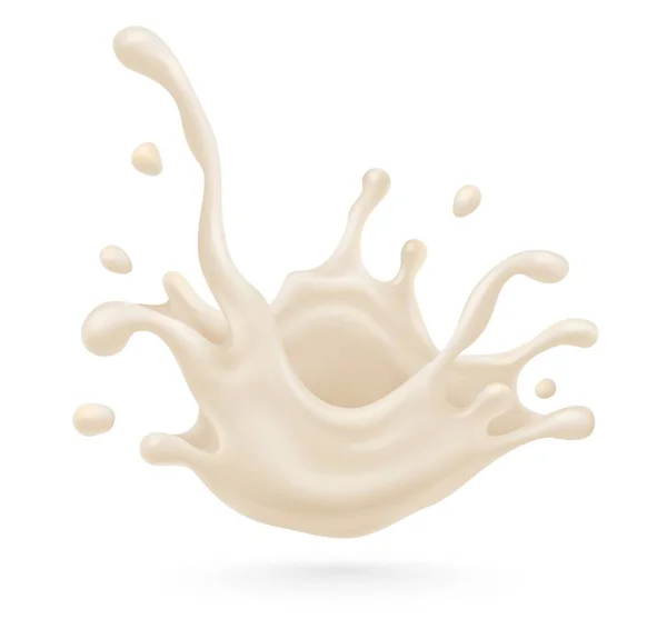 Salpicadura Yogur Lácteo Dulce Líquido Lácteo Con Gotas Voladoras Aislado — Vector de stock