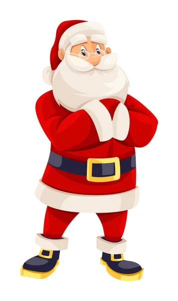 Santa Claus Sonriente Traje Rojo Pie Solo Personaje Dibujos Animados — Vector de stock