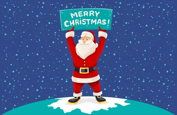 Merry Santa Claus Standing Earth Planet Globe Christmas Greetings Banner — Stock Vector