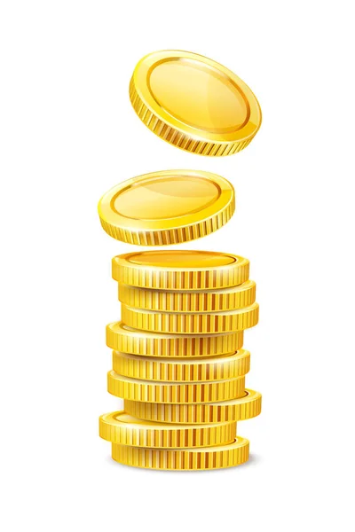 ゴールドコインのセット 現金は貯蓄のための山に落ちて積み重ねるお金を変えます 白い透明な背景で隔離されたコイン ベクトルイラスト — ストックベクタ