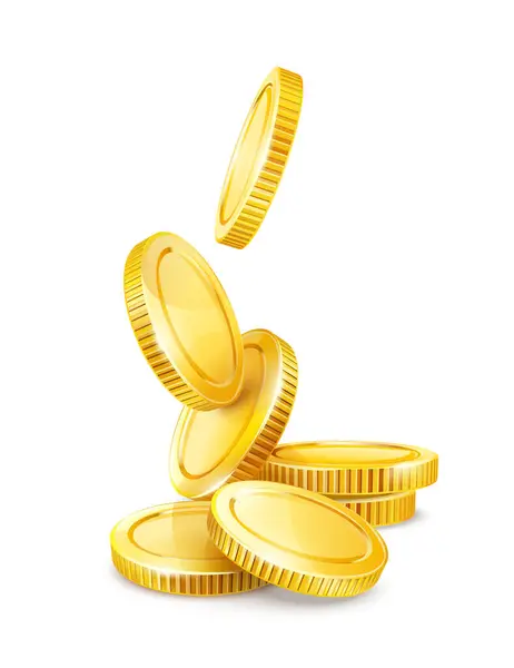 Conjunto Monedas Oro Dinero Cambio Efectivo Cayendo Monedas Aisladas Sobre — Vector de stock
