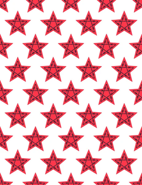 Padrão Sem Costura Arame Farpado Abstrato Vermelho Estrela Cinco Pontas — Vetor de Stock