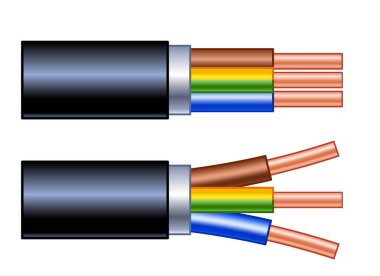 Illustration of an electrical cable with stripped wires