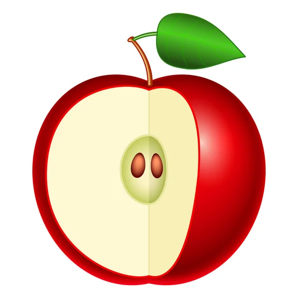 Illustration Cut Ripe Red Apple Fruit Gradient Mesh — Stok Vektör