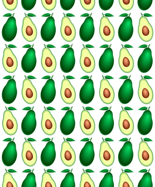 Naadloos Patroon Van Vers Avocado Fruit Geheel Gesneden Halve Avocado — Stockvector
