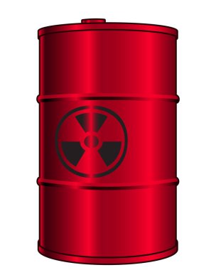 Radyoaktivite uyarı işaretli silindirik metal bir namlunun tasviri