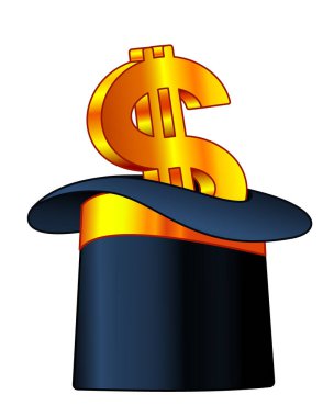Sihirbazın şapkasındaki soyut altın doların tasviri.
