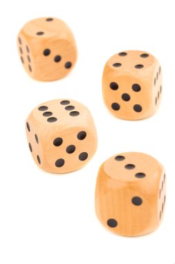 Four wooden dices isolated on white background.