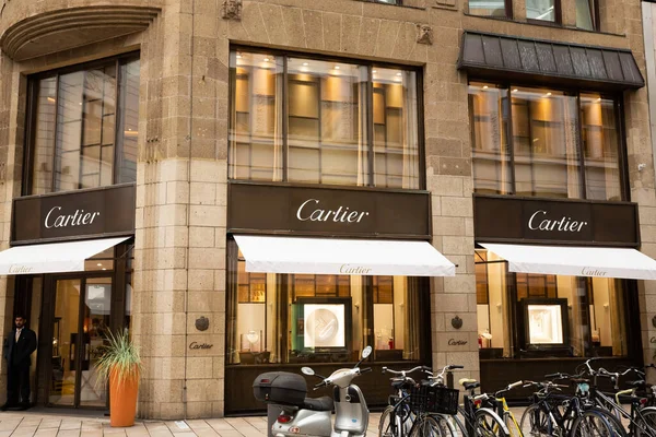 stock image Hamburg, Germany - August 30, 2021 - Cartier store entrance in Neuer Wall shopping street, famous brand of  jewellery, watches and accessories.