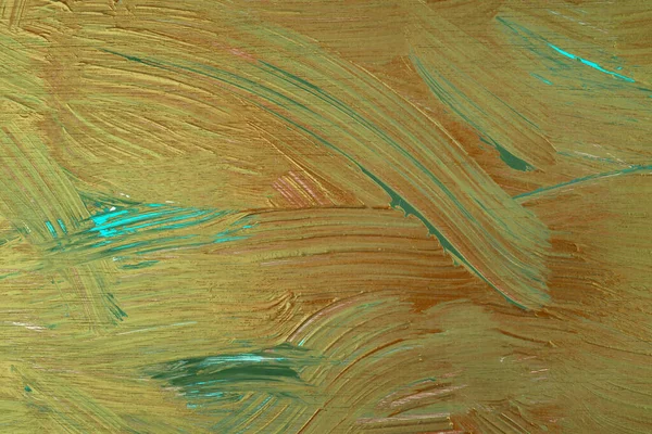 Colorful painting texture as a background. Green and brown abstract horizontal mage. Acrylic painting.