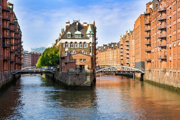 Waterkasteel Beroemde Speicherstadt Magazijn District Hamburg Een Unesco World Heritage Stockfoto