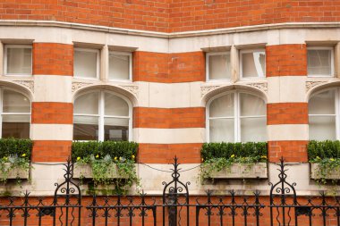 Londra, İngiltere 'deki eski güzel bina. Bir sürü bitki ve çiçekli balkonlar.