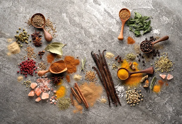 Spices Closeup Gray Background — Stock Photo, Image