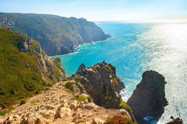 Cabo Roca Sole Paesaggio Scintillante Oceano Atlantico Portogallo — Foto Stock