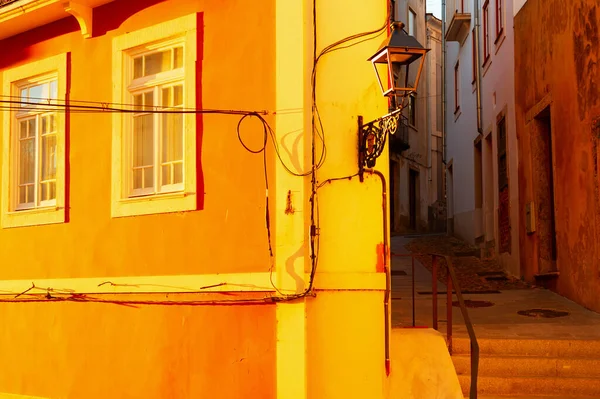 Old Town Curve Street Susnet Light Architecture Porto Portugal — Stok Foto