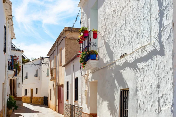 Curva Rua Cidade Velha Casas Brancas Arquitetura Tradicional Darrical Espanha — Fotografia de Stock