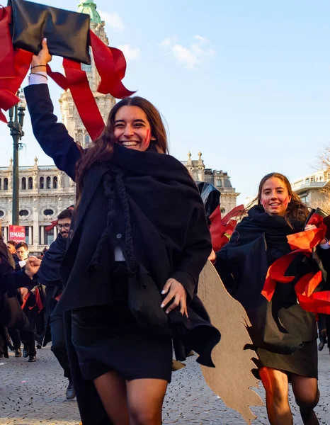 Porto Portugal Mungkin 2022 Mahasiswa Berlari Parade Tradisional Queima Das — Stok Foto