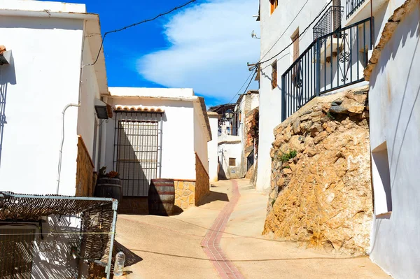 Traditonl Arquitetura Espanha Aldeia Montanha Casas Brancas Área Residencial Rua — Fotografia de Stock