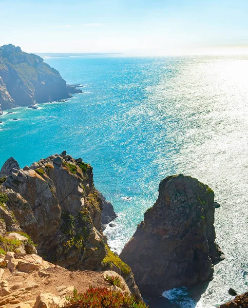 Cabo Roca Sole Paesaggio Scintillante Oceano Atlantico Portogallo — Foto Stock