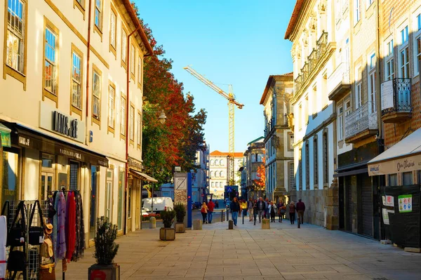 Braga Porto Portugal November 2022 Zentrale Touristenstraße Stadtbild Bei Sonnenuntergang — Stockfoto